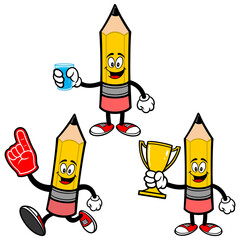 Pencil Mascot Set 05, Hand Drawn illustrations of Pencil Mascots in various poses.