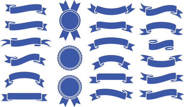 Collection of blue ribbons and rosettes banner badge