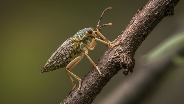 Macro image of Leaf-footed Bugs resting on tree branches