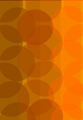 Seamless vector illustration of a bright orange and yellow abstract background featuring a retro geometric pattern of colorful round circles and textured paper elements for a decorative art wallpaper