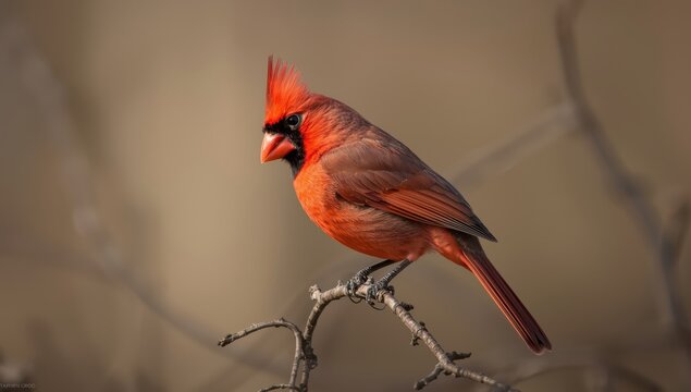 Male Northern Cardinal observing from its perch in Southwestern Ohio, USA