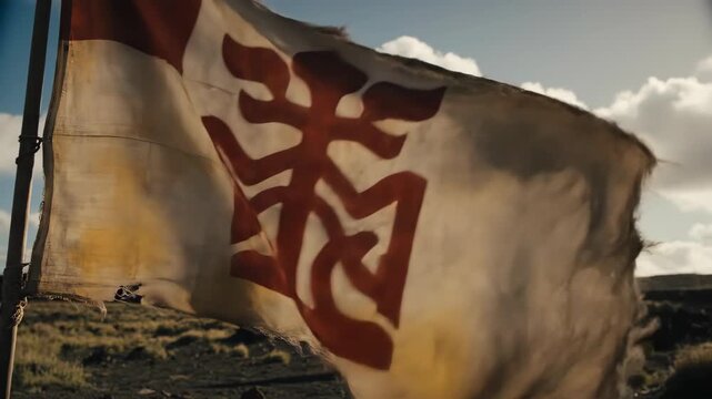 Mysterious Flag Waving on Remote Island with Ancient Monoliths, Exploring Cultural Heritage and