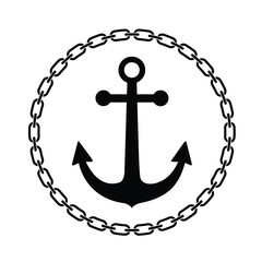 Black Anchor Graphic with Round Chain Frame Ship Anchor and Marine Chain Design Element