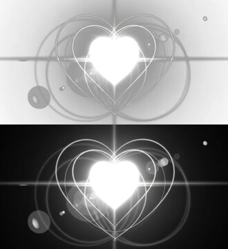 Transparent Heart Shaped Bokeh Lens Flare Overlay with Starburst and Glowing Heart Rings