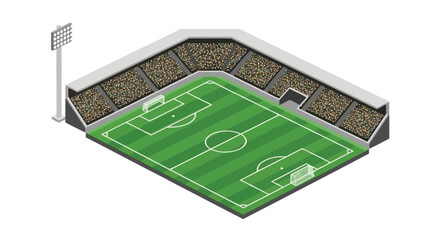 Isometric illustration of a soccer stadium with a green field and seating © Md Anisur Rahman 