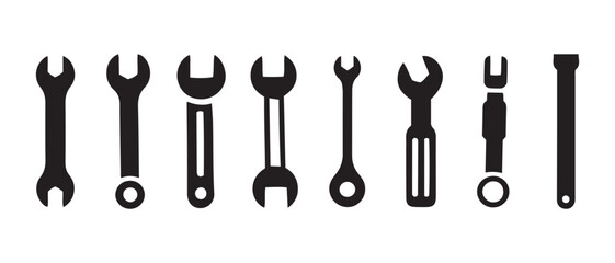 Collection of Assorted Wrenches and Tools for Repair and Maintenance, Isolated on White Background.