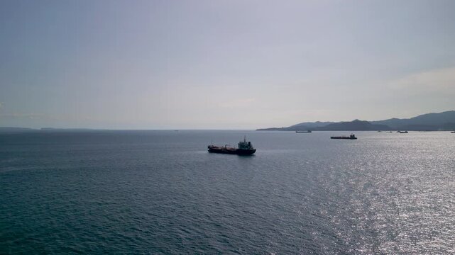 Aerial View of Industrial Tanker Ships, Indonesia