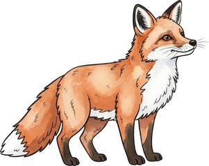 Obraz premium Watercolor painting of a reddish brown fox with white markings on transparent background