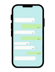 Smartphone Messaging App Interface with Chat Bubbles on Mobile Screen, white background 