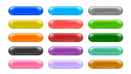 Set of buttons for web and mobile app. Rounded interface design elements for games, and interactive layouts