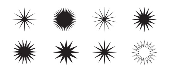 Obraz premium Collection of Black Starburst Icons and Designs Isolated on White Background.