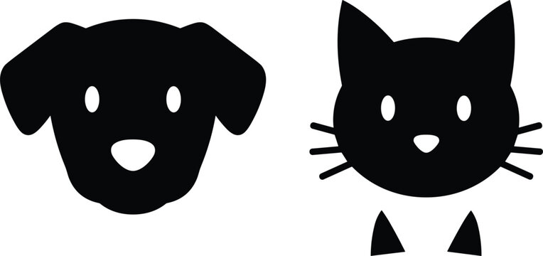 Minimalist black dog and cat head silhouette icons for pet clinic logo design and veterinary animal service branding.