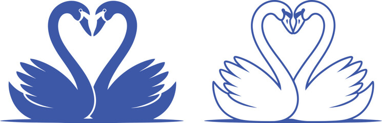 Obraz premium Two blue swans forming heart shape love couple
