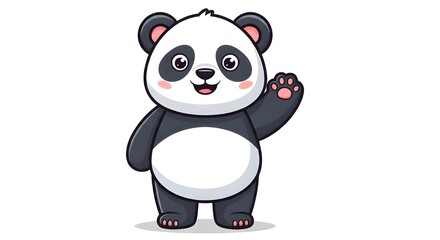 Obraz premium Cute panda mascot waving hand cartoon vector illustration