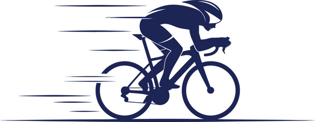 Dark blue cyclist in motion on white background bicycle