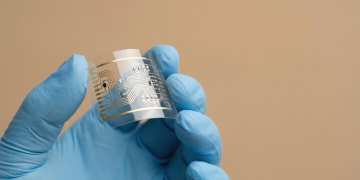 Scientist hand holding flexible nanotechnology chip showing innovative research