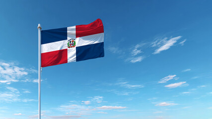 Obraz premium Waving Dominican Republic flag against a clear blue sky on Flag Day celebrating national sovereignty