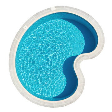 Aerial view of a kidney shaped swimming pool isolated on transparent background