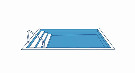 Isometric line art illustration of an empty rectangular swimming pool with steps and handrail on white