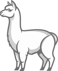 Fototapeta premium Stylized white and grey alpaca illustration standing in profile view, minimalist animal art