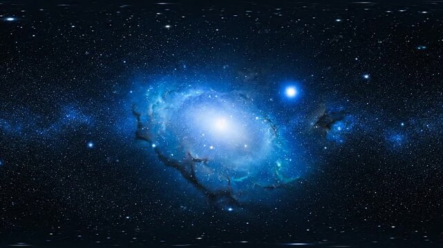 360 VR Static Shot of Bright Blue Galaxy in Deep Space Star Field