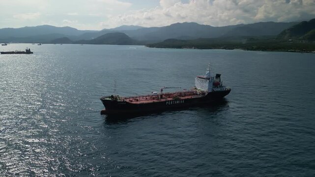 Aerial View of Industrial Tanker Ships, Indonesia