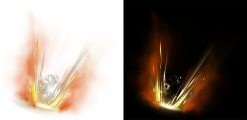 Falling Comet Meteorite fire on transparent background Comet falling down fast A comet, an asteroid, a meteorite falls to the ground against a starry sky.  © Pngs Mart