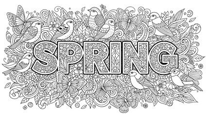 Spring Doodle Art - Birds, Butterflies, and Floral Elements