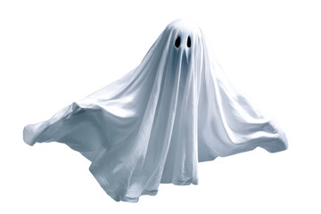 Naklejka premium White Ghostly Silhouette with Flowing Fabric Against Black Background spirit apparition, Isolated On Transparent Background, Png Cut Out