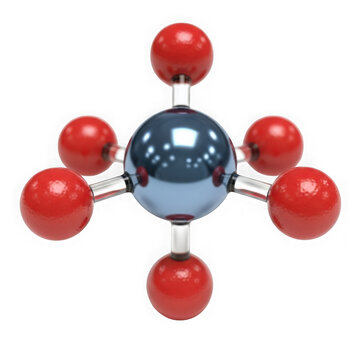 Central metal atom with six oxygen atoms isolated on white background