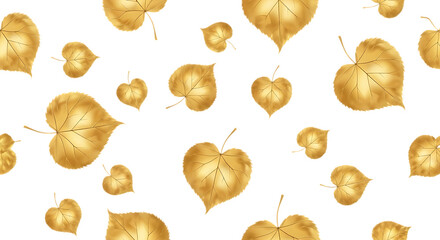 Leaves gilded with metallic gold foil, scattered and floating, with detailed veins and varied sizes, creating a luxurious, elegant, and shiny decorative botanical pattern motif