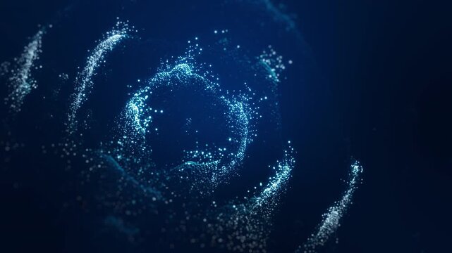 Stunning 3D Abstract Background Featuring A Glowing Blue Particle Swirl. Ideal For Concepts Of Data Flow, Quantum Computing, Energy Motion, Dynamic Neural Networks, And Futuristic Technology Themes.