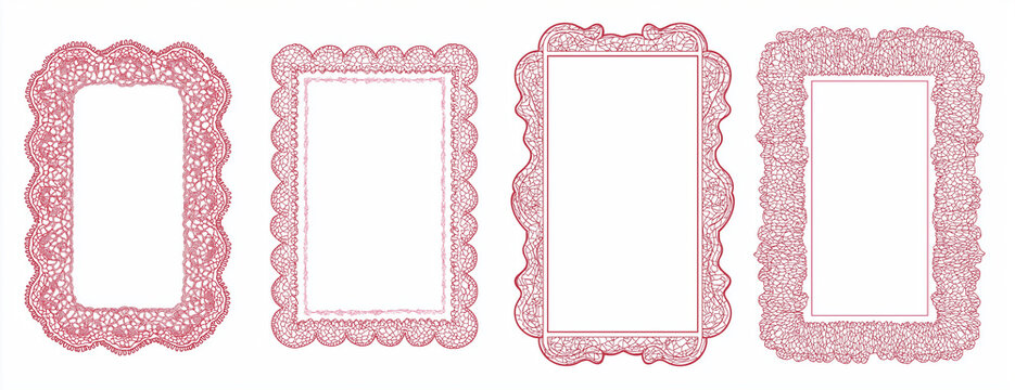 Collection of Four Pink Lace Photo Frames graphic design isolated on a transparent background