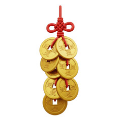 Hanging Knot Ornament with Golden Coins on Transparent Background