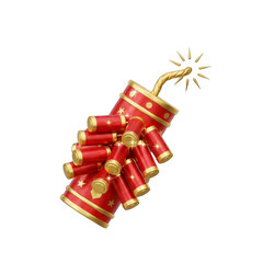 Red and Gold Firecracker with Sparks on Transparent Background
