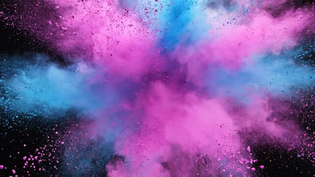 Exploding colorful powder cloud on black background artistic concept