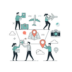 People planning and organizing travel with maps and luggage.