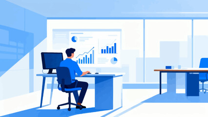 Office worker analyzing data charts