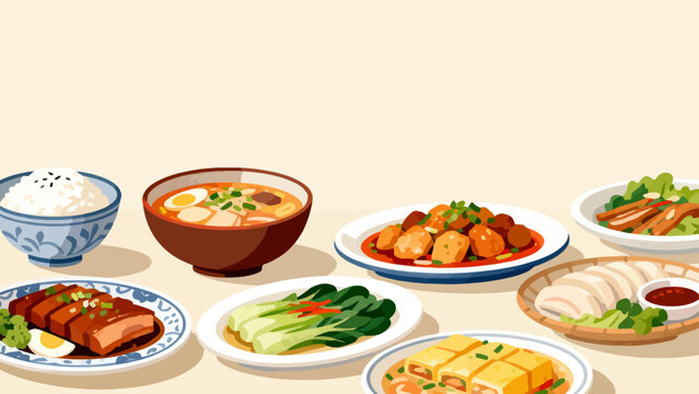Assorted Chinese dishes on table