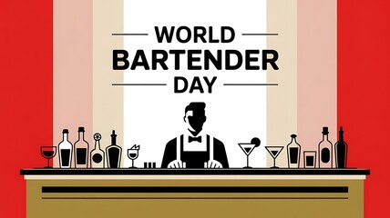 World Bartender Day illustration with silhouette of bartender and bottles