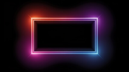 Neon Rectangle Frame with Gradient Glow on Black Background