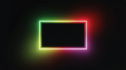 Illuminated Neon Rectangle Frame with Rainbow Glow on Dark Background