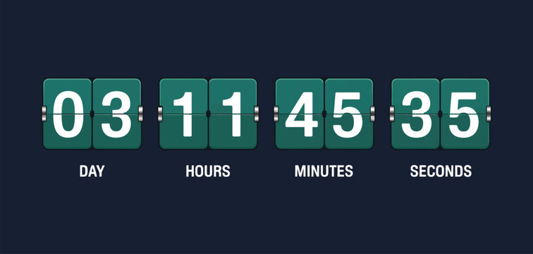 Green flip countdown time counter, upcoming event template with days hours minutes seconds display.