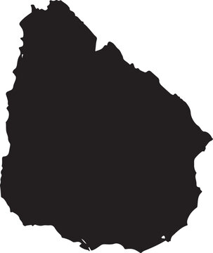 Black silhouette map of Uruguay on a white background country South America