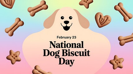 National Dog Biscuit Day - Dog Face and Biscuits on Pastel Background