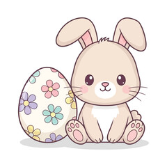 Cute Easter bunny holding colorful eggs in a happy cartoon style illustration for spring holiday celebration
