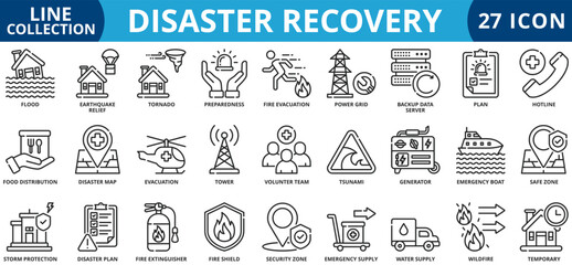 Disaster recovery icon set outline style icon set collection vector illustration
