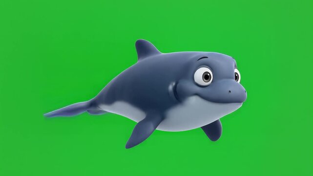 A 3D cartoon shark illustration floats in mid-air against a greenscreen background from a slightly elevated viewpoint.