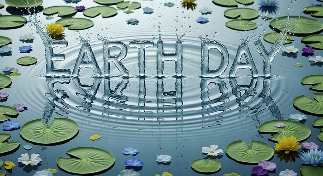 Earth day celebration with serene water lily pond scene