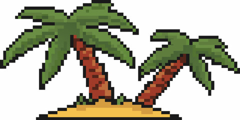 Pixel art illustration of two palm trees on a small island © Prodip